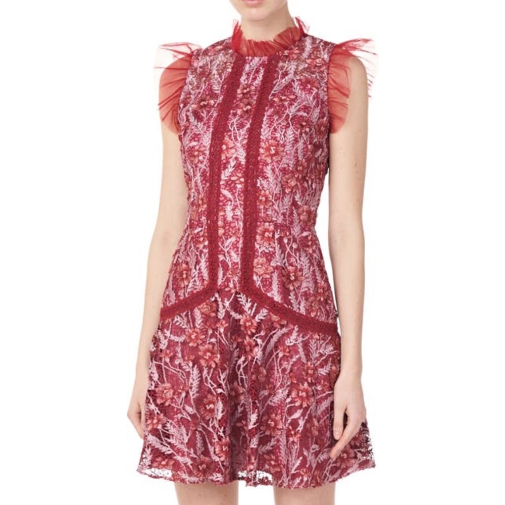 Monique Lhuillier Embroidered Mesh Cocktail Dress